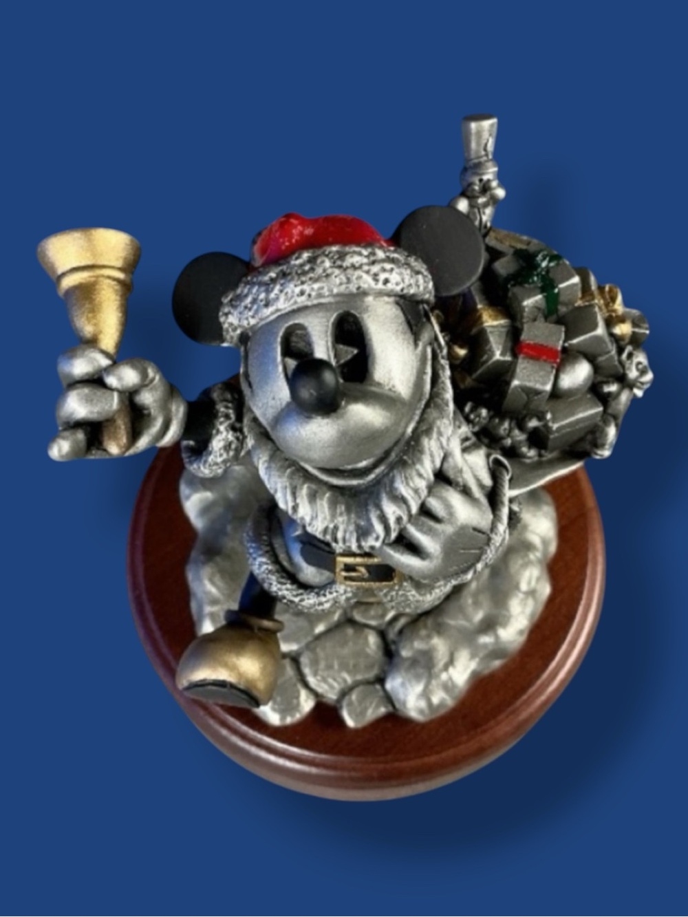 Vintage Disney Hudson Creek Mickey Pewter Sculpture Christmas Santa Box COA